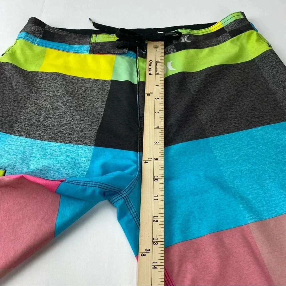 Hurley Phantom Mens 30 Board Shorts Trunks Teal Pink Green Drawstring Pockets